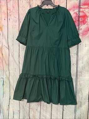 J. Crew Dark Forest Green Tiered Cotton Dress Large/Tall
